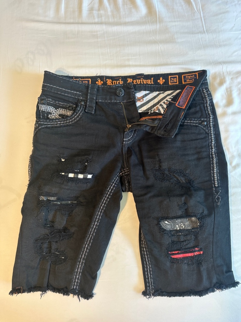 Rock Revival Black Distressed Slim Straight Men’s Jeans Shorts size 29
